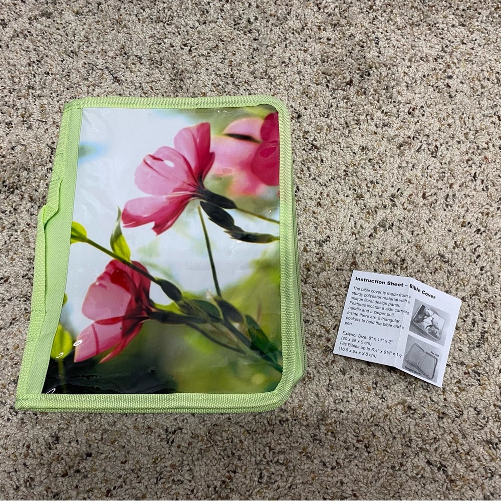 Avon bible carrying case cover green floral zip around NEW